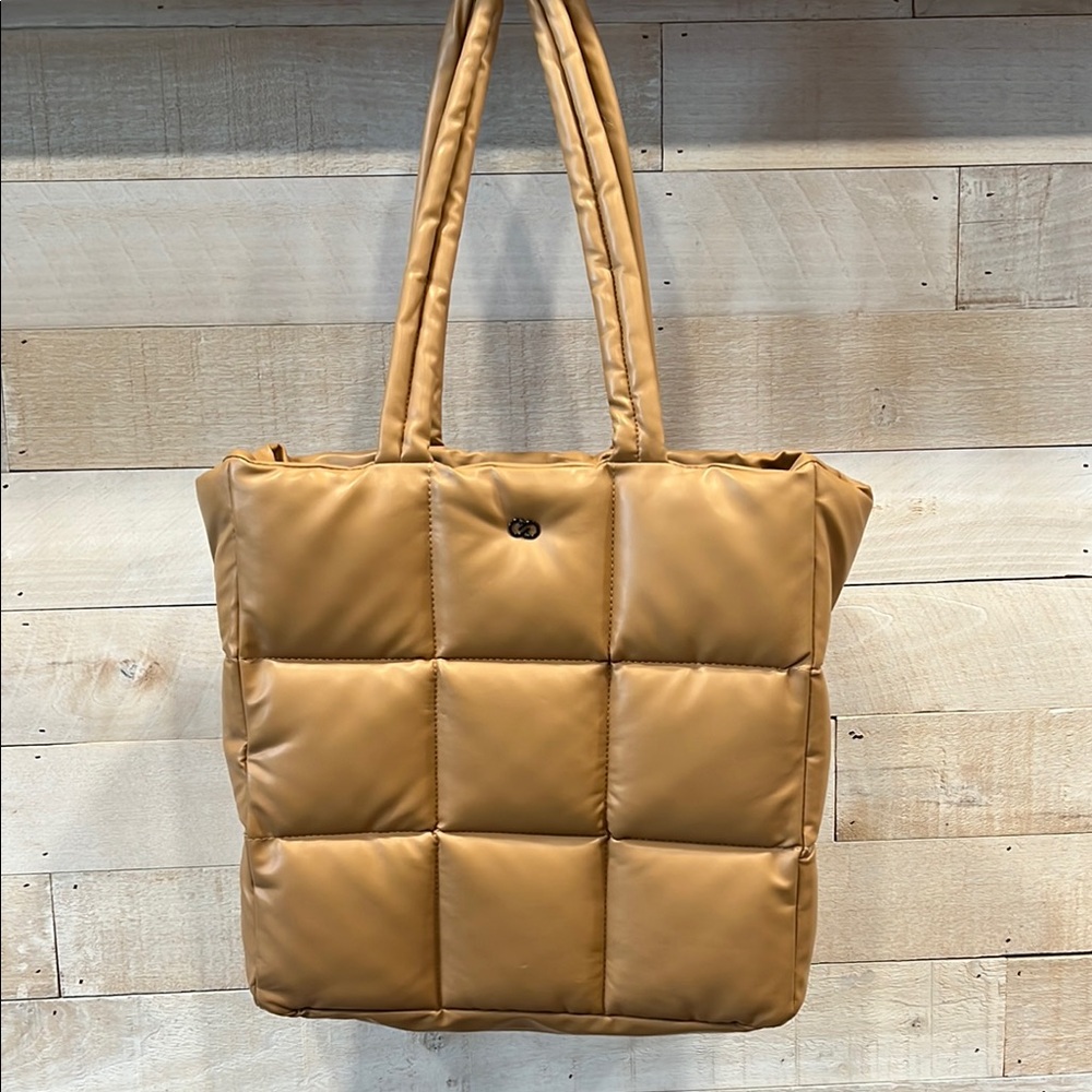 Calia Tan Quilted Pufer Tote with Cushioned Design